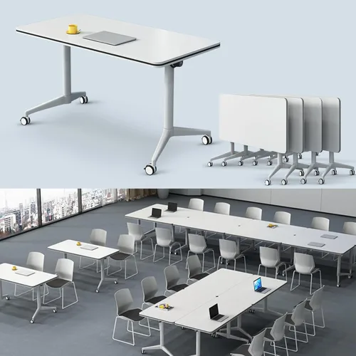 Vista 21 de Mesa de conferencias plegable, mesas de sala de conferencias con ruedas, mesa rectangular grande y plegable para reuniones de 6 a 12 personas, mesa