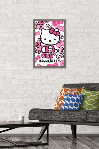 Vista 2 de Trends International Hello Kitty - Póster de pared con lazos, 14.725 x 22.375 pulgadas, versión enmarcada de madera de granero