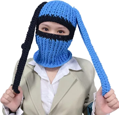 Vista 2 de Gorro de punto Y2k con cuerno de diablo y oreja de conejo largo, máscara de esquí, pasamontañas, accesorios para grunge