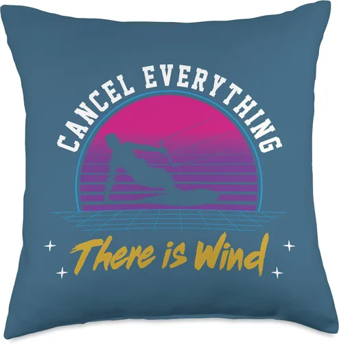 Vista 4 de Kitesurf Kiteboarding Kiteboarder Kiteboard Lover Retro 80s Kitesurfing Lover Cancel Everything There is Wind Throw Pillow, 16 x 16 pulgadas