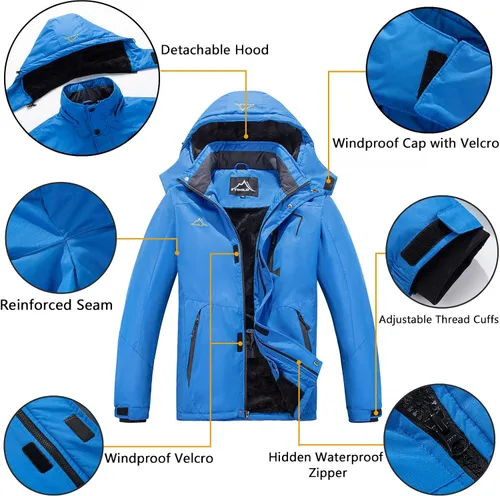 Vista 4 de FTIMILD Men's Ski Jacket Waterproof Warm Winter Mountain Windbreaker Hooded Raincoat Snow Jackets