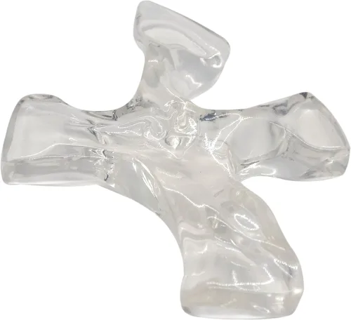 Vista 2 de Cruz transparente de agua viva La cruz original aferrada © Contornos a la mano humana Ayuda de oración reconfortante Accesorio cristiano