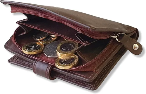 Vista 5 de Starhide Billetera de cuero con bloqueo RFID para hombre con cremallera externa alrededor de monedero, monedero 1080 (marrón), Marrón, Cartera