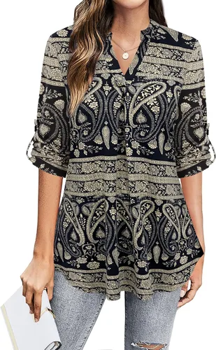 Vista 2 de BEPEI Blusas de manga 34 para mujer, cuello en V, camisas de trabajo de negocios