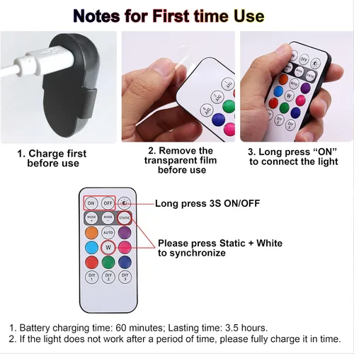 Vista 4 de 4 luces estroboscópicas LED RGB inalámbricas con control remoto, 8 colores, 10 modos, recargable por USB, impermeable, anticolisión, luz