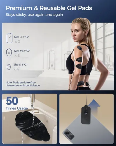 Vista 6 de KingPavonini Estimulador Muscular TENS 3 en 1 para Terapia de Alivio del Dolor, Máquina TENS de Canal Dual con 36 Modos y 12 Almohadillas