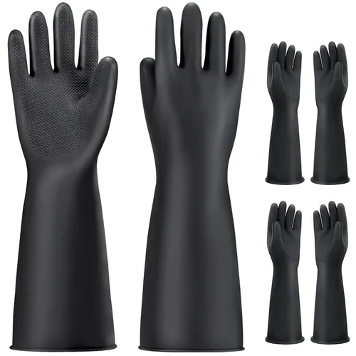 Vista 21 de Guantes Resistentes a Productos Químicos, 14" de Largo Negro Impermeables Resistentes a Álcali/Ácido/Aceite Reutilizables Guantes de Goma