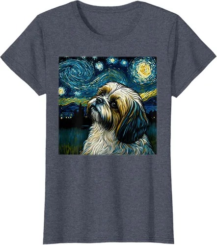 Vista 82 de Camiseta Surrealism Starry Night Shih Tzu Dog