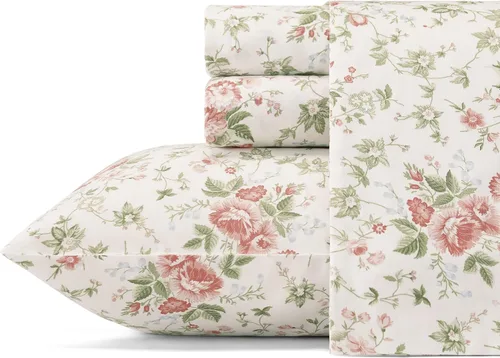 Vista 36 de Laura Ashley - Juego de sábanas individuales con sábana bajera y funda de Bettinas Blooms Rojo