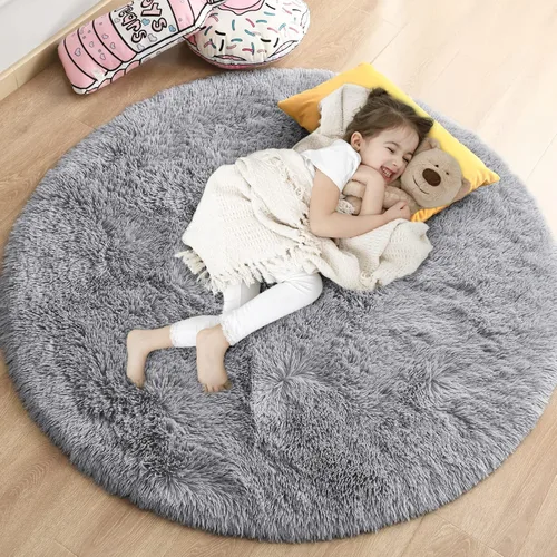 Vista 12 de Gifeas Alfombra redonda verde para dormitorio de niñas, alfombra circular esponjosa de 4 x 4 pies para decoración de habitación de niños, alfombra
