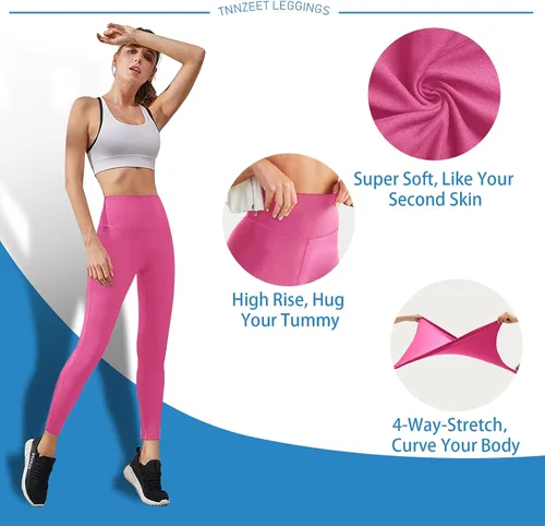 Vista 3 de Leggings de cintura alta para mujer, no se transparentan, con control de abdomen, pantalones de yoga para ciclismo, entrenamiento, yoga