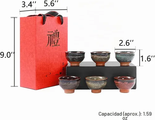 Vista 2 de VanEnjoy 6 juegos de tazas de té coloridas - transformación del horno chino hecho a mano Jianzhan