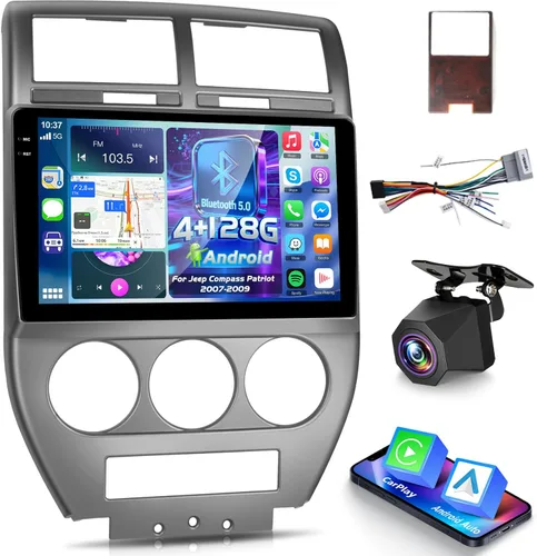 Vista 8 de [2+64G] Estéreo de coche Android para Jeep Compass Patriot 2007 2008 2009 con Apple Carplay y Android Auto 10.1 pulgadas pantalla táctil Radio