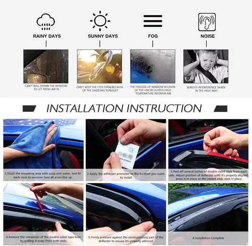 Vista 8 de IKON MOTORSPORTS - Visera de ventana compatible con Toyota RAV4 2013-2018, humo oscuro acrílico, 4 unidades, protección contra la lluvia, viento