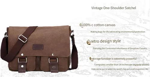 Vista 4 de Bolso de mensajero para hombre Gutim de lona, bolso de hombro retro cruzado mochila militar, Gris