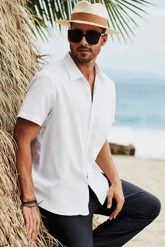 Vista 4 de JMIERR Camisas de vestir a rayas con botones y manga corta para hombre
