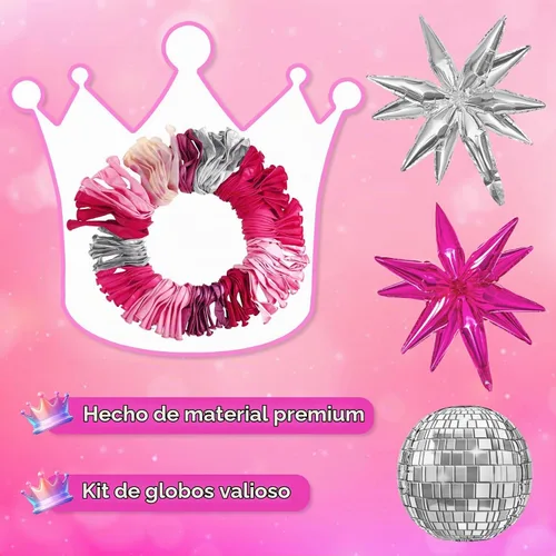 Vista 4 de Kit de arco de guirnalda de globos de princesa rosa y plateado de 143 piezas