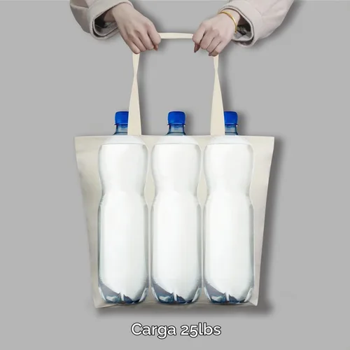 Vista 6 de TOPDesign Paquete de 2 bolsas de lona con cierre magnético, bolsas de compras reutilizables para comestibles, haz tus diseños creativos Beige