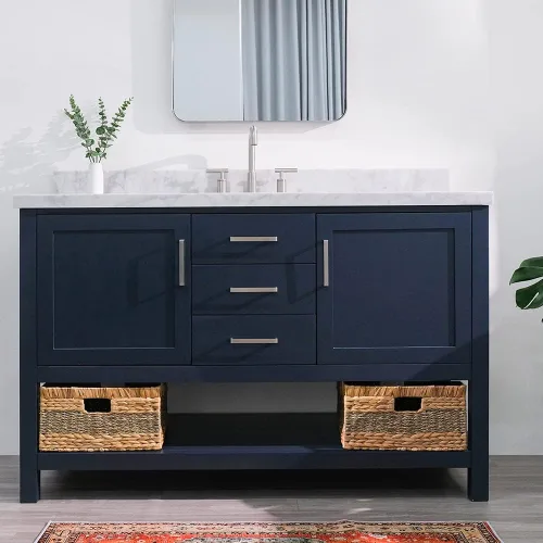 Vista 4 de ARIEL Bayhill - Tocador de baño con lavabo de 54 pulgadas, madera maciza, encimera de mármol italiano de Carrara de 1.5 pulgadas, fregadero Azul