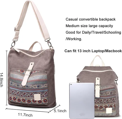 Vista 6 de Mochila casual y moderna para mujeres, ligera, con correas para los hombros, ideal como bolsa de viaje o mochila para el uso diario