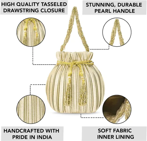 Vista 2 de Aheli Potli Bags for Women Evening Bag Clutch Ethnic Bride Purse with Drawstring (P63)