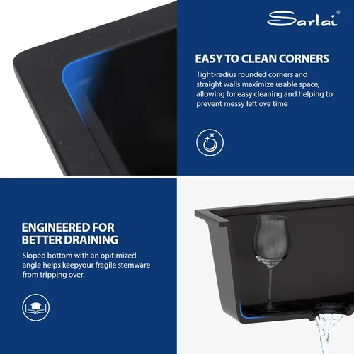 Vista 4 de Sarlai 21 Inch Black Undermount Kitchen Sink Granite Composite Wet Bar Sink Negro