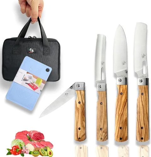 Vista 7 de SENBON Cuchillo de chef plegable de bolsillo ultra afilado de acero inoxidable 440A, cuchillo de utilidad para pelar, cuchillo de fruta, mango