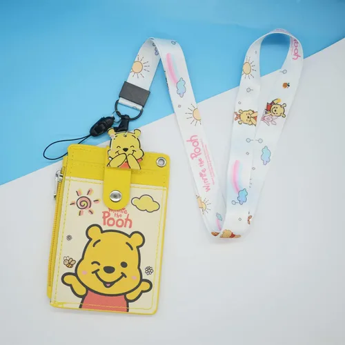 Vista 5 de Winnie - Lindo tarjetero con cordón, tarjetero para tarjetas de crédito de identificación de Pooh, bolsa con cordón, funda para tarjetas de cuello