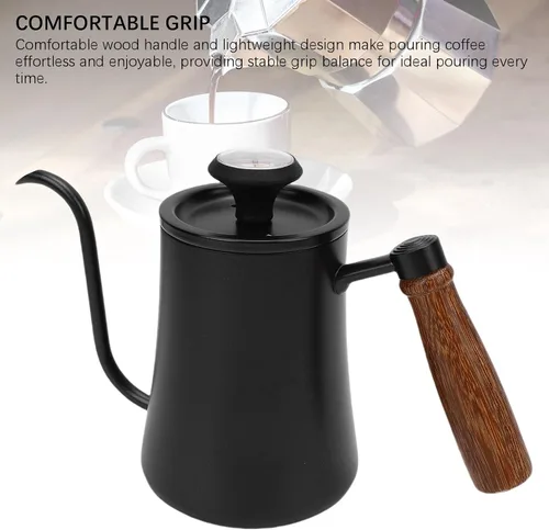 Vista 9 de LICAEVEY Hervidor de cuello de cisne, hervidor de café con termómetro integrado y mango de madera, estufa de acero inoxidable 304 para verter