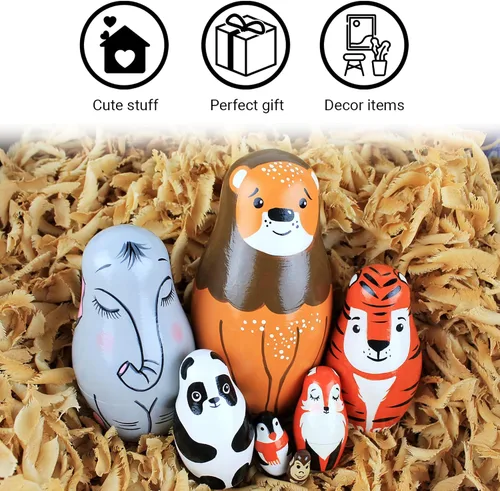 Vista 5 de AEVVV Matryoshka original ruso Set 7 piezas - Lindas muñecas de anidación de animales salvajes