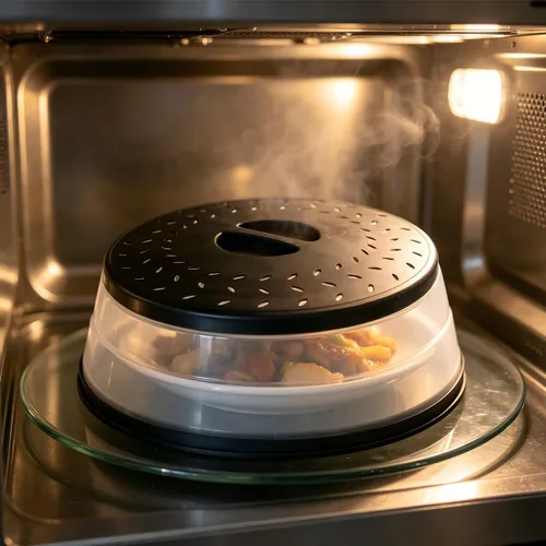 Vista 3 de Cubierta plegable para salpicaduras de microondas, cubierta para platos de microondas con ventilación de vapor, silicona y plástico sin BPA
