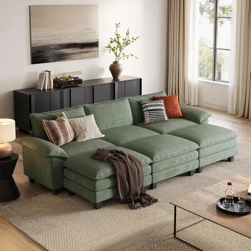Vista 45 de LINSY HOME Cloud Sofa - Silla decorativa con tumbona otomana para interiores, sofá de pana perfecta para sala de estar, apartamento, oficina, beige