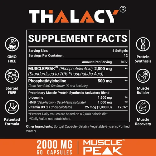 Vista 2 de 2000 mg de ácido fosfatídico liposomal (PA), suplementos de construcción muscular de alta absorción para hombres y mujeres Ganador de músculo