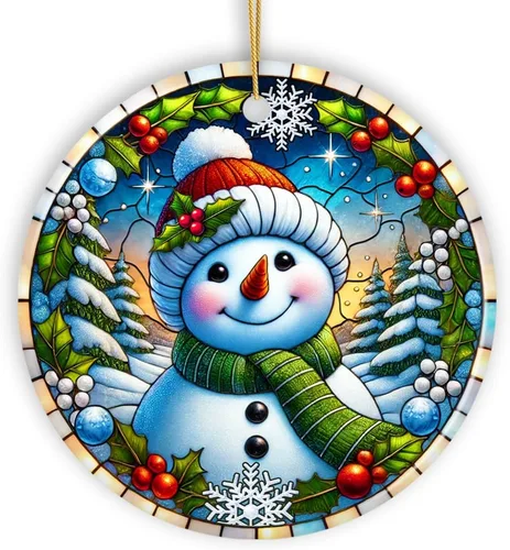 Vista 9 de Adorno de Navidad de trineo ártico, muñeco de nieve, hecho a mano, regalo de invierno helado