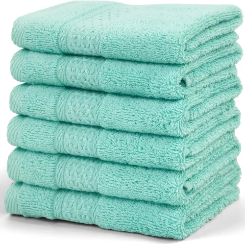 Vista 12 de Cleanbear - Juego de paños de lavado extra suaves (6 unidades, 13.0 x 13.0 pulgadas), muy absorbentes Juego de toallas de algodón suaves y grandes