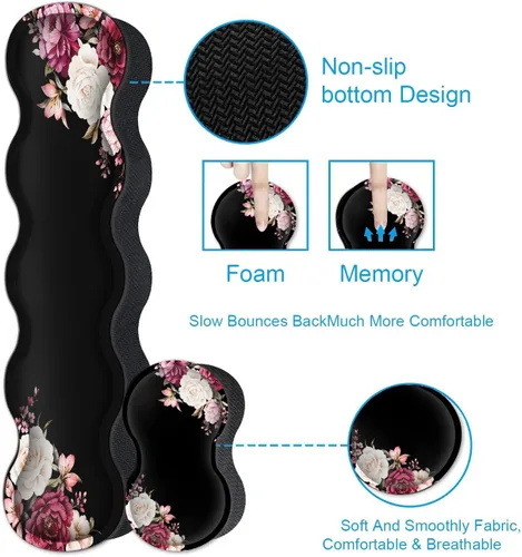 Vista 6 de Alfombrilla de mouse negra, juego de alfombrillas de mouse para teclado, alfombrilla de mouse extendida para juegos + soporte para reposamuñecas
