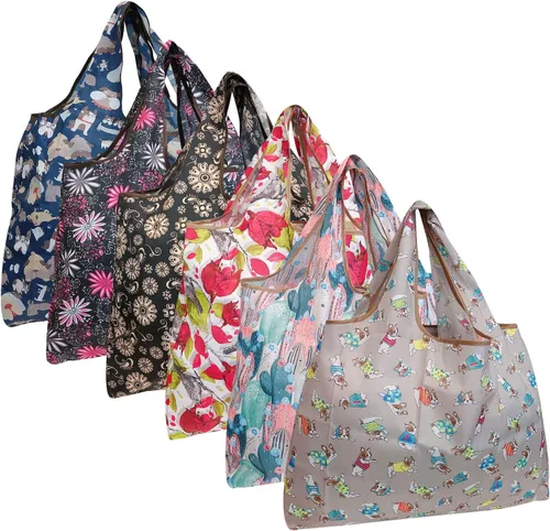 Vista 12 de allydrew Bolsas grandes plegables de nailon reutilizables para comestibles, paquete de 6