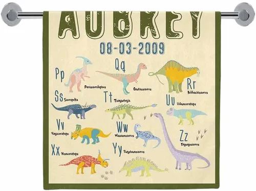 Vista 2 de Toalla de playa personalizada de dinosaurio para niños, bebés, niños y niñas con nombre de 30 x 56 pulgadas, toalla de baño con nombre personalizado