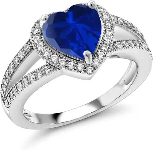 Vista 17 de Gem Stone King Anillo de halo de moissanita blanca y piedra natal de corazón de 0.315 in para mujer, plata de ley 925, joyería para aniversario