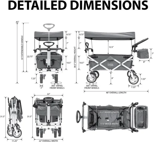 Vista 4 de Cochecito plegable creativo al aire libre para niños y carga, cinturones de seguridad, asa ajustable, toldo extraíble, carrito plegable