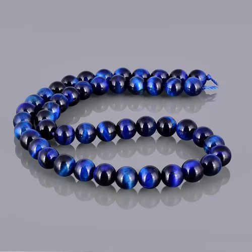Vista 6 de Piedra preciosa de ojo de tigre azul (0.315 pulgadas) suave y redonda suelta hebra para hacer manualidades (15 pulgadas) 1 hebra pulsera, collar
