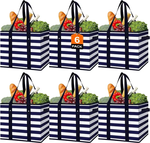 Vista 13 de WISELIFE Bolsas reutilizables para comestibles [2 unidades], bolsa grande para comestibles, resistente al agua, bolsa de compras plegable para ropa