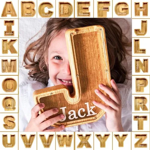 Vista 6 de iDIY Alcancía personalizada, caja de dinero para niños, preciosas letras iniciales del alfabeto, alcancías para niños y niñas, caja de dinero