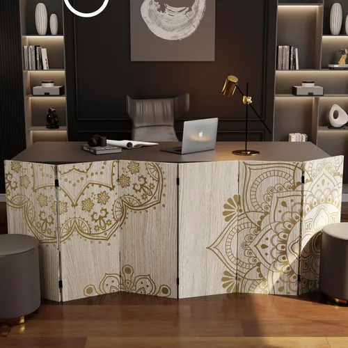Vista 9 de Red Lantern Mandala corto de doble cara sobre lienzo de roble plegable de 2 pies con 4 paneles independientes y separador para dormitorio moderno