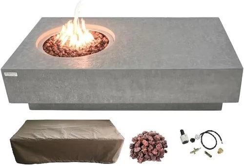 Vista 43 de Elementi+ Mesa de Fuego de Gas Colorado de Hormigón Fundido de 56" Rectangular, Hoguera al Aire Libre con Ignición Electrónica Incluye Cubierta