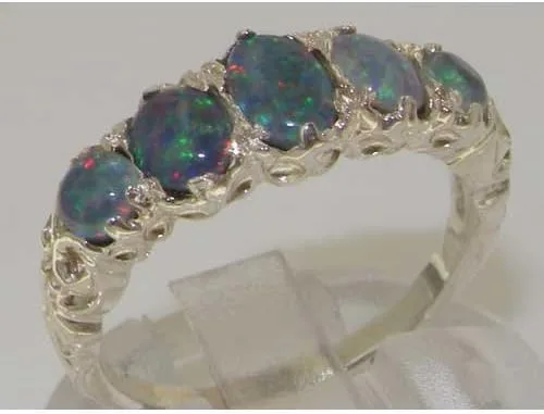 Vista 5 de Anillo de plata de ley 925 con ópalo sintético para mujer, tallas 4 a 12