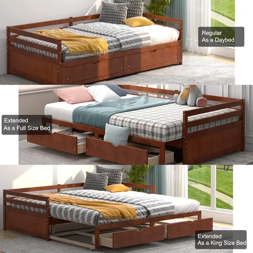Vista 7 de DORTALA Sofá cama individual a King con nido y 2 cajones de almacenamiento, moderno sofá cama extensible con cama extraíble, sofá cama de doble uso