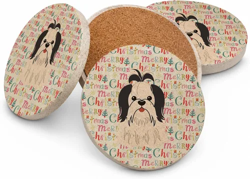 Vista 170 de Abyssinian Sand Terrier Merry Christmas - Posavasos grandes de piedra arenisca (4 unidades)