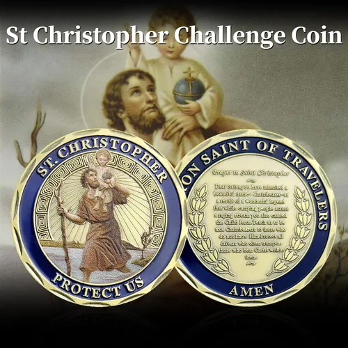 Vista 2 de 10PCS St Christopher Challenge Coins Patron Saint Traveler Protection Medal Catholic Travel Safety Gift for Drivers Pilgrims Commuters Road Trips