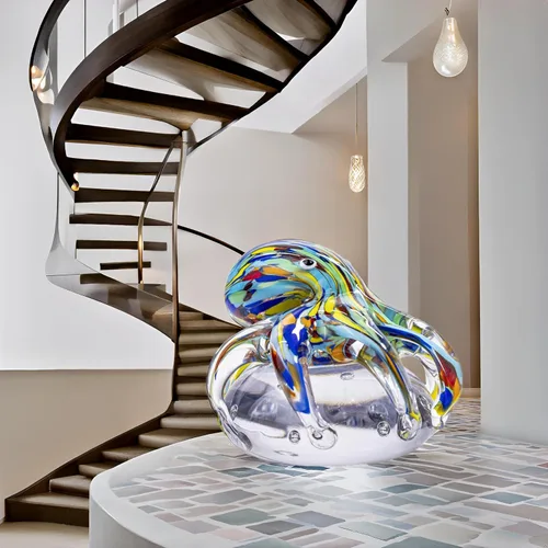 Vista 9 de Figura de pulpo de cristal soplado a mano en bola de cristal, coleccionable de criatura marina hecha a mano, pisapapeles y decoración de acuario